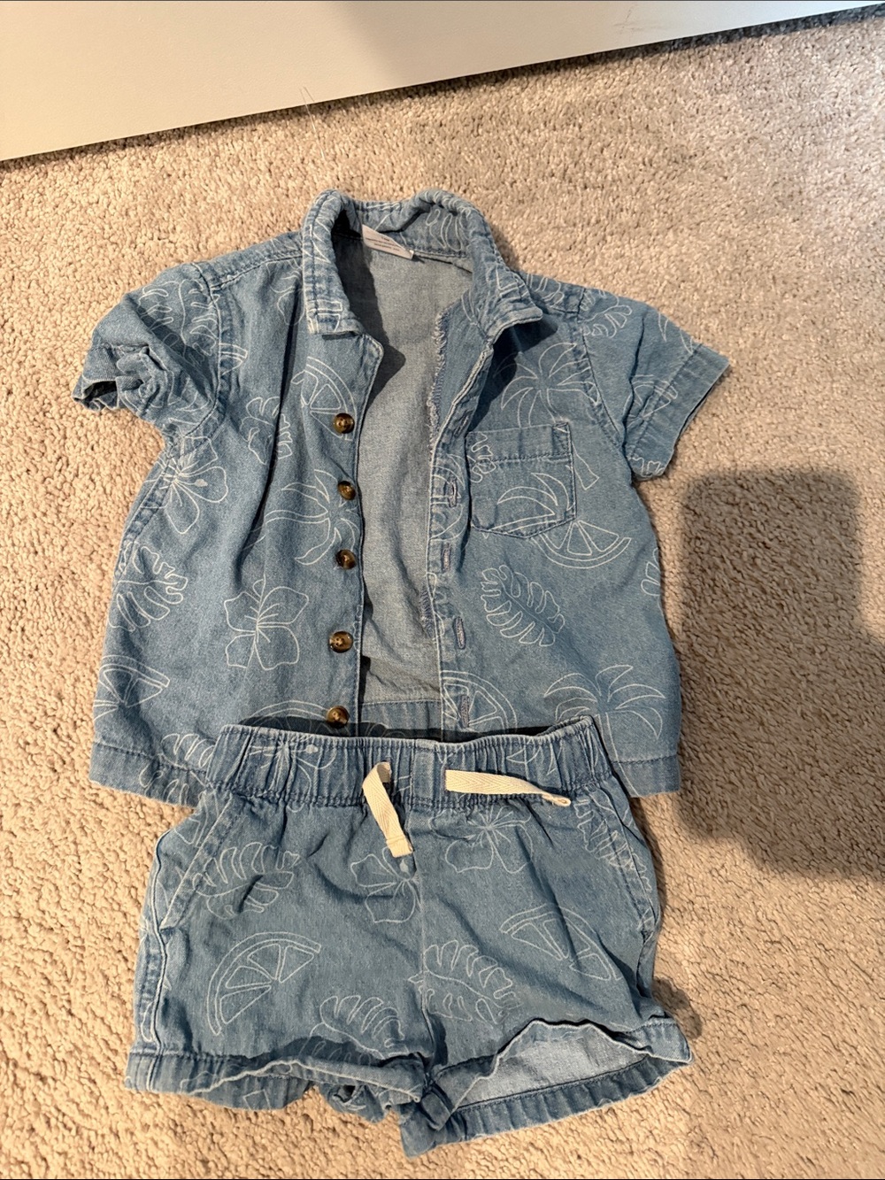 Kids Light Blue Denim Short Set - Button Front Shirt & Shorts